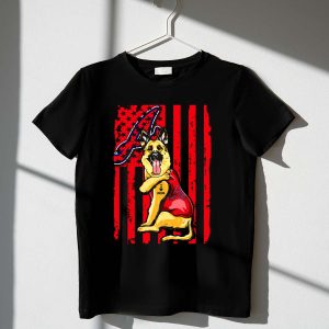 German Shepherd In Atlanta Braves Jersey T-Shirt With Logo & Flag Design