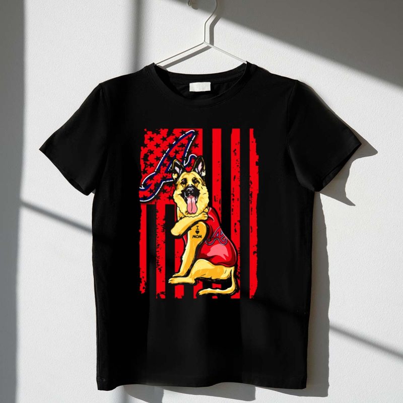 German Shepherd In Atlanta Braves Jersey T-Shirt With Logo & Flag Design