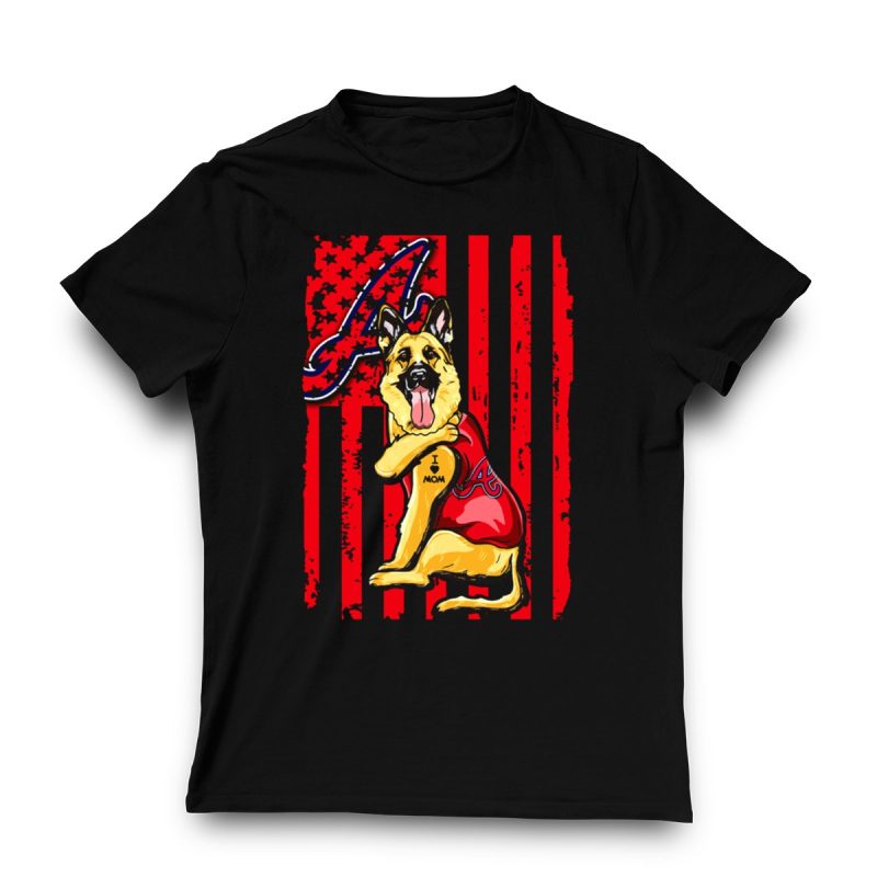German Shepherd In Atlanta Braves Jersey T-Shirt With Logo & Flag Design - Image 3