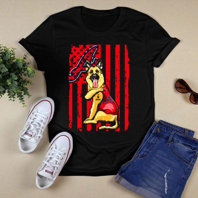 German Shepherd In Atlanta Braves Jersey T-Shirt With Logo & Flag Design - Image 5