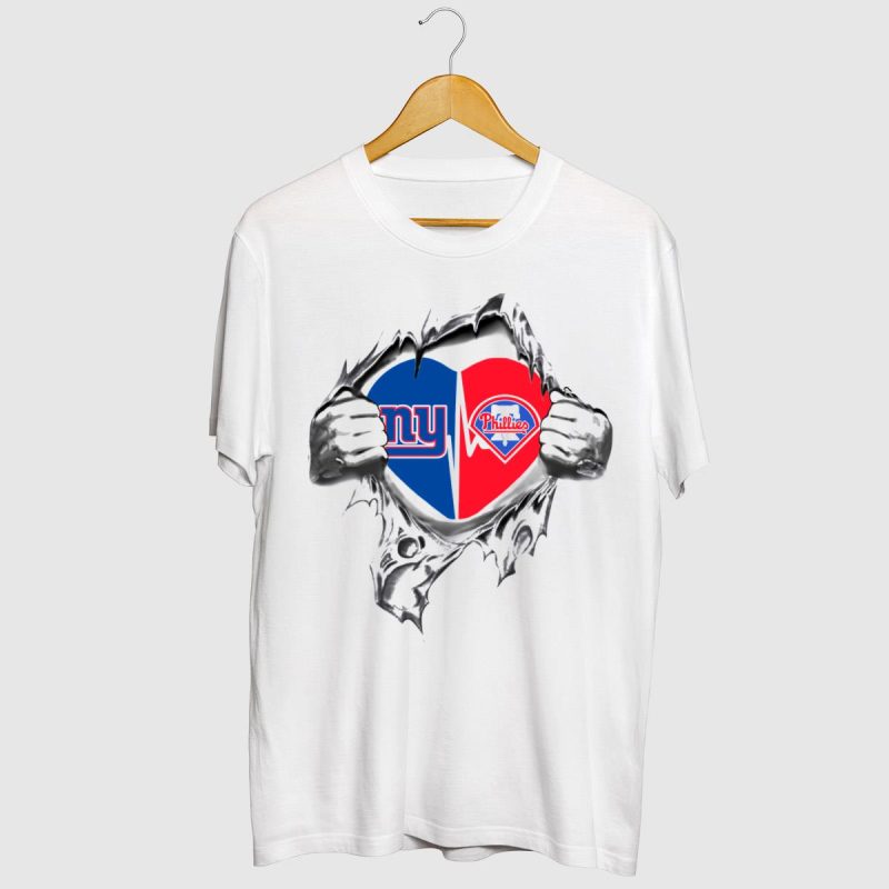Giants Phillies Heart Logo Distressed T-Shirt for Die-Hard Fans - Image 2