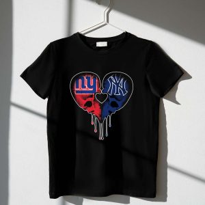 Giants Yankees Skull Love Heart Drip Graphic T-Shirt For Fans