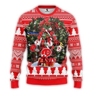 Philadelphia Phillies Ugly Christmas Sweater Gift Box Wreath Design