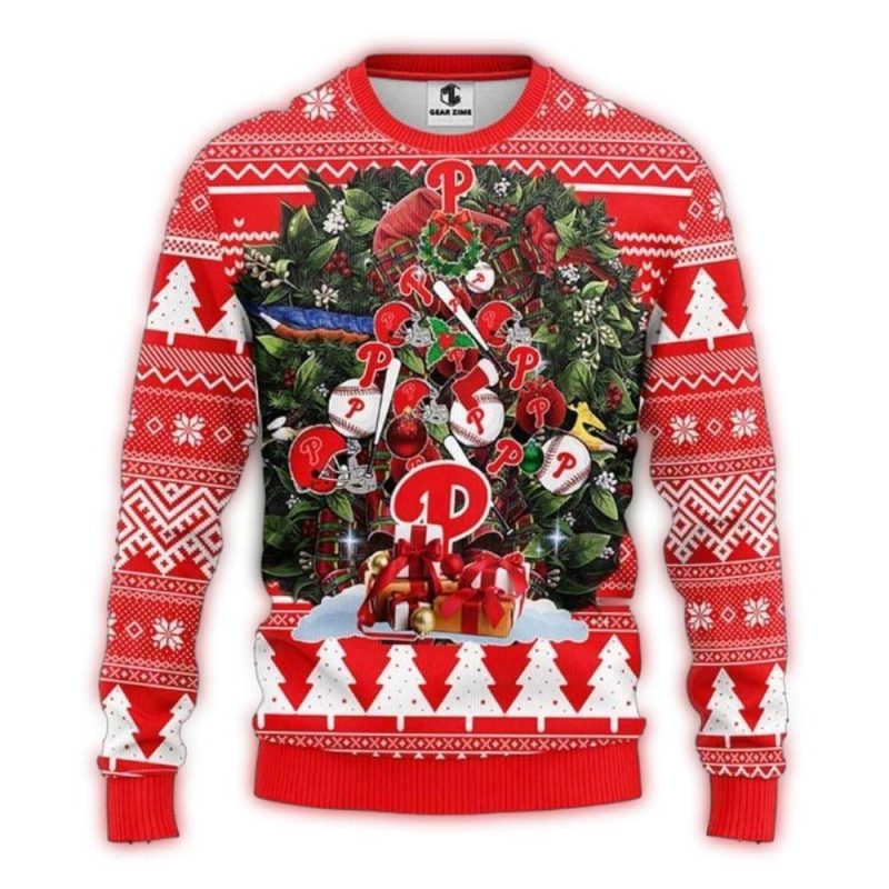 Philadelphia Phillies Ugly Christmas Sweater Gift Box Wreath Design