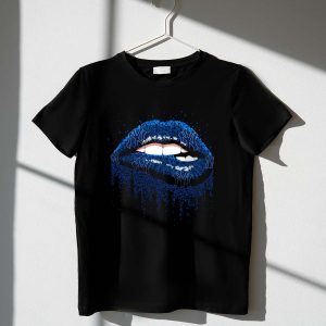 Glitter Lips New York Yankees Fan Art T-Shirt In Iconic Blue Color
