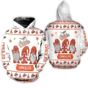 Gnomes Baltimore Orioles Christmas All-Over Print Hoodie For Fans
