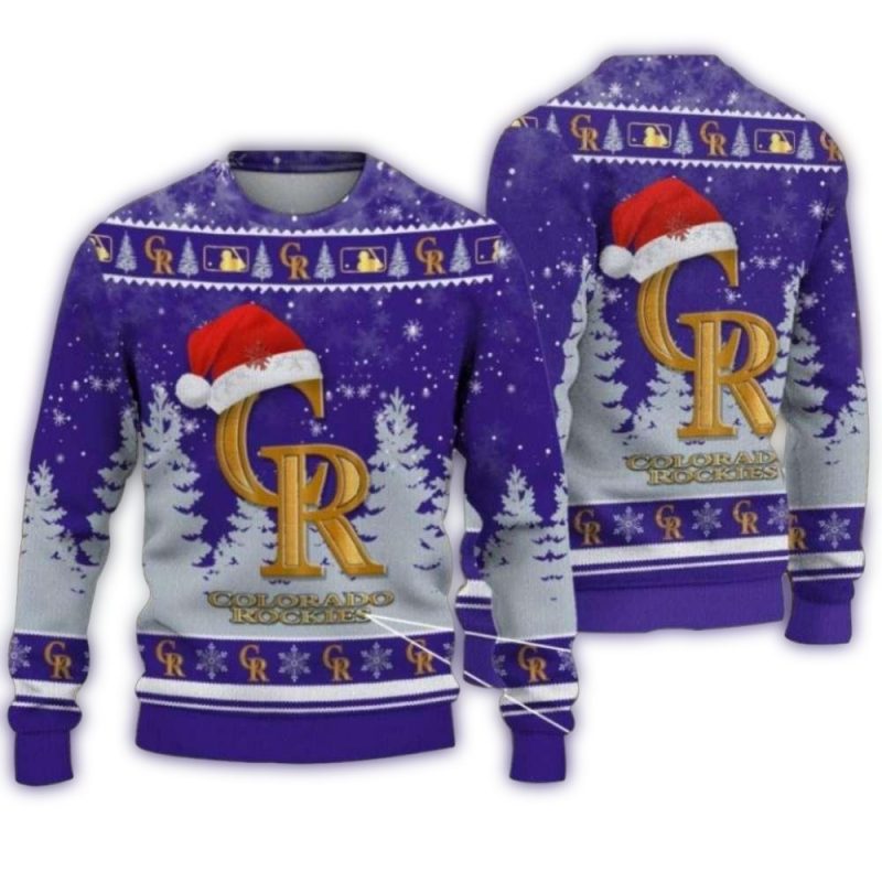 Gold Logo Christmas Hat Colorado Rockies Ugly Sweater 1