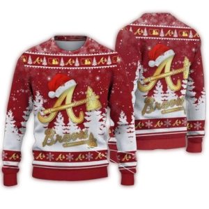 Atlanta Braves Christmas Ugly Sweater With Golden A Logo