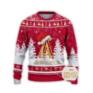 Los Angeles Angels Logo Ugly Christmas Sweater With Golden Santa Hat