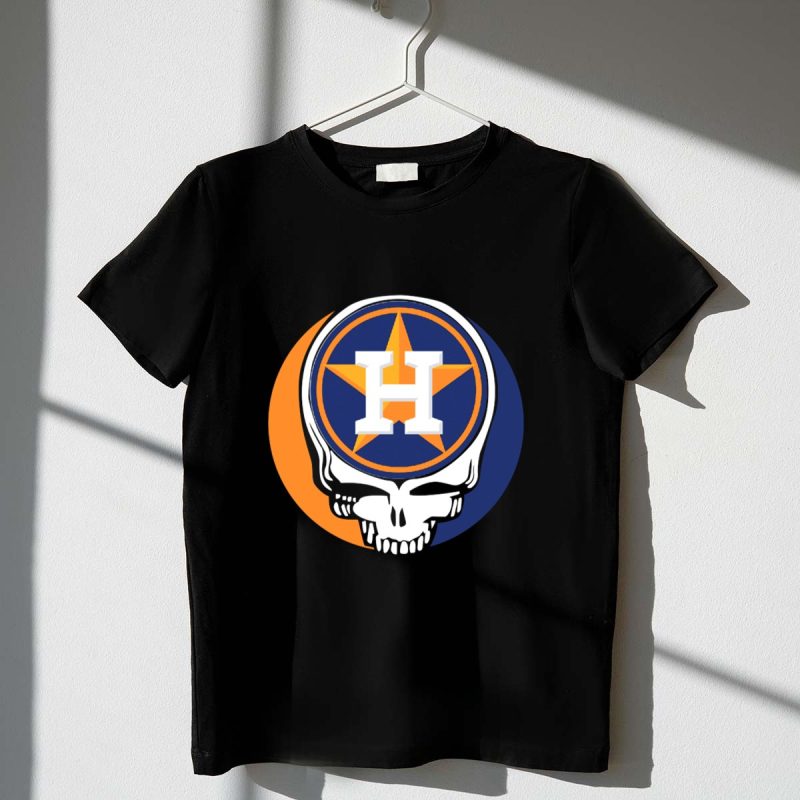 Grateful Dead Skull with Houston Astros Logo and Star in Orange and Blue T Shirt t shirt 1 1