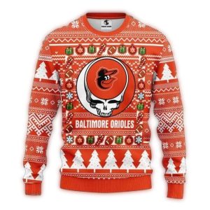 Grateful Skull Baltimore Orioles Ugly Christmas Sweatshirt