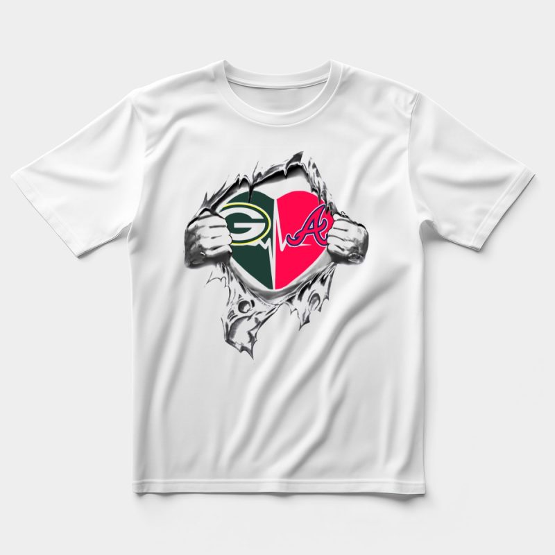 Green Bay Packers & Atlanta Braves Heart Hands T-Shirt For Fans - Image 5