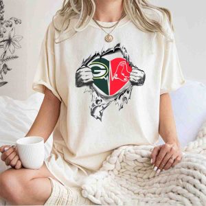 Green Bay Packers & Boston Red Sox Heartbeat Fusion T-Shirt For Fans