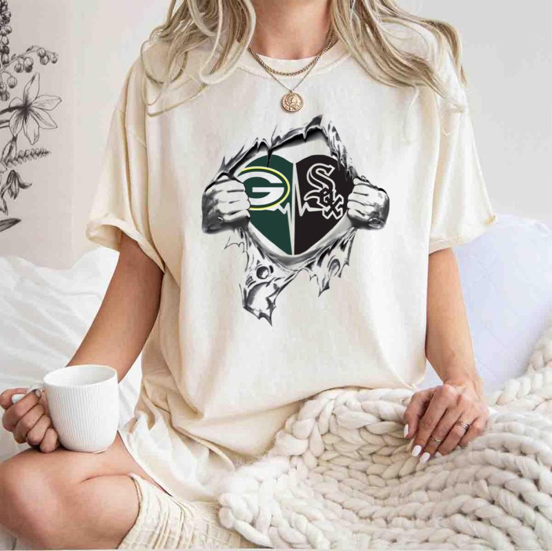 Green Bay Packers Chicago White Sox Heart Torn Open T Shirt t shirt 1 1