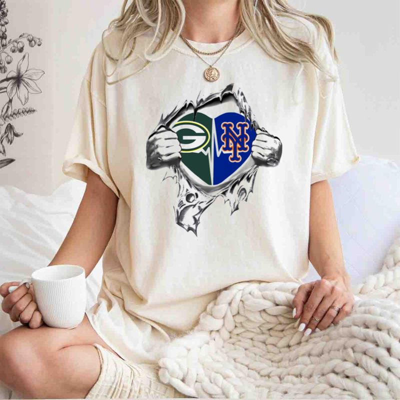 Green Bay Packers New York Mets Heartbeat Logo Fusion T Shirt t shirt 1 1