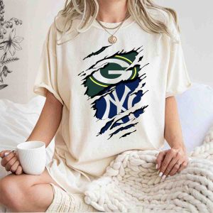 Green Bay Packers & New York Yankees Torn Logo Fusion T-Shirt