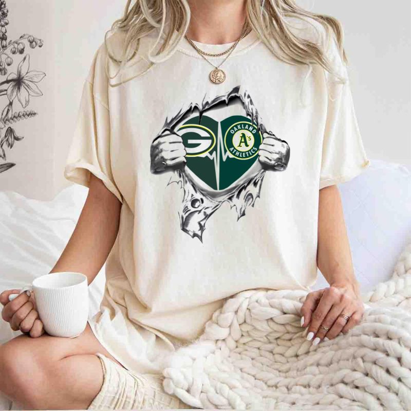 Green Bay Packers Oakland Athletics Heartbeat Emblem T Shirt t shirt 1 1