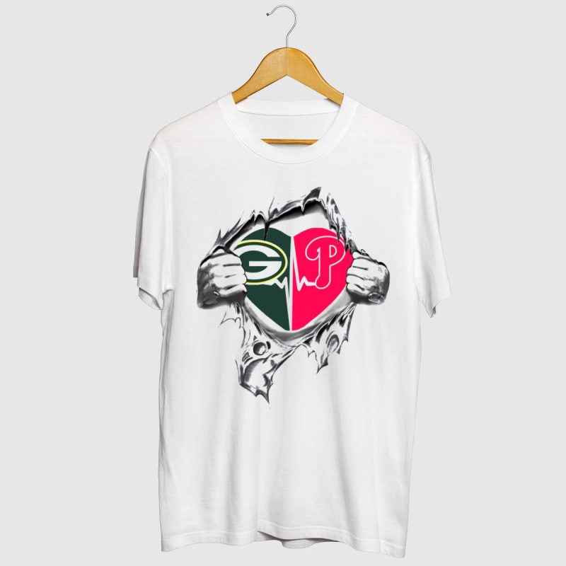 Green Bay Packers Heartbeat T-Shirt | Philadelphia Phillies Fan Tee Shirt - Image 2