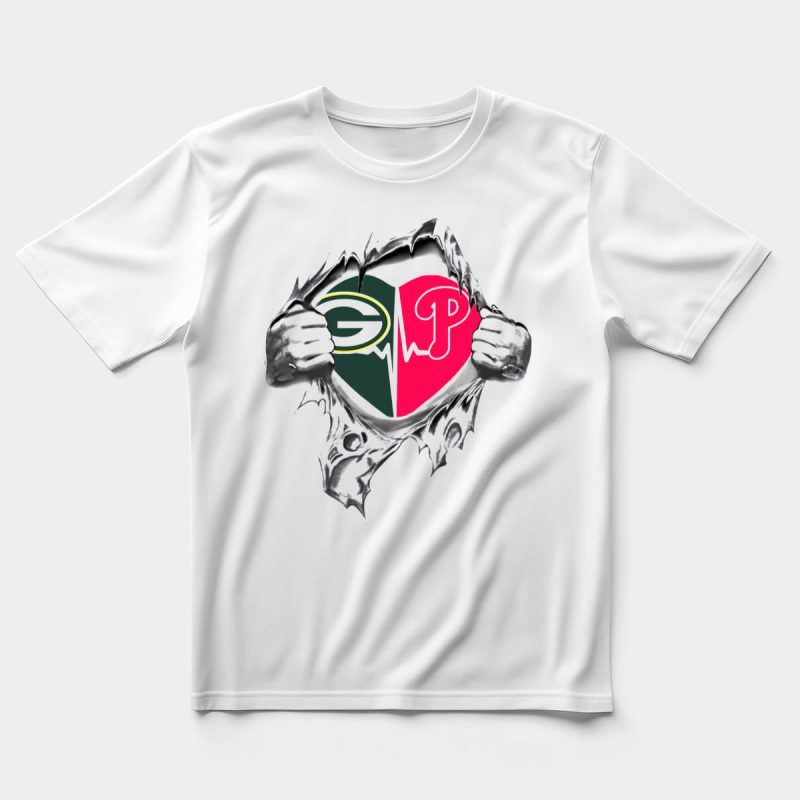 Green Bay Packers Heartbeat T-Shirt | Philadelphia Phillies Fan Tee Shirt - Image 5