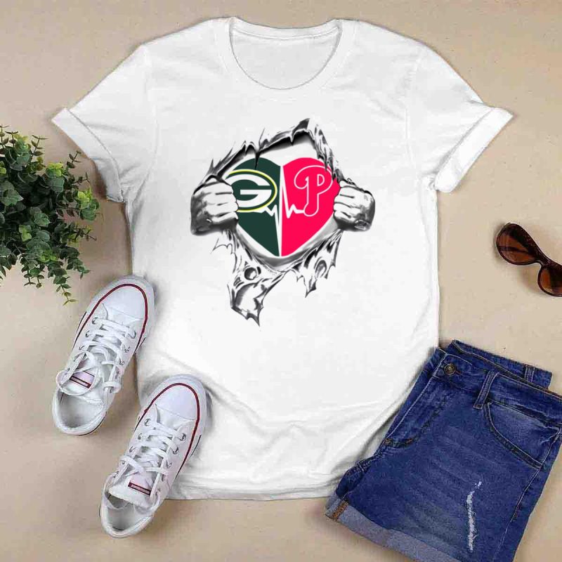 Green Bay Packers Heartbeat T-Shirt | Philadelphia Phillies Fan Tee Shirt - Image 6