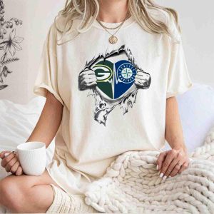 Green Bay Packers & Seattle Mariners Torn Fabric Graphic T-Shirt