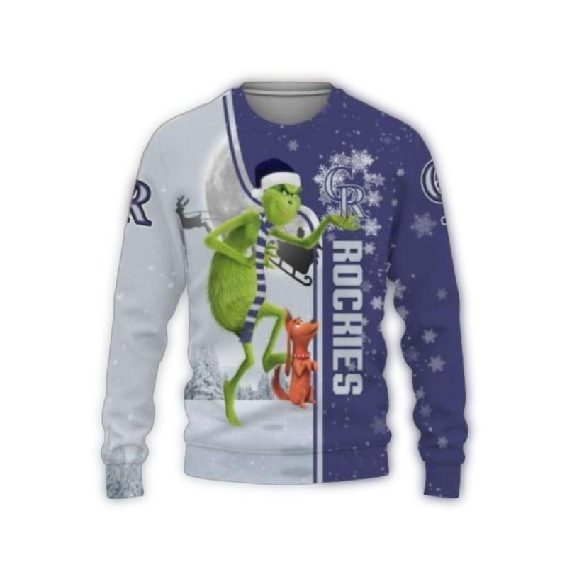 Grinch And Dog New Year Colorado Rockies Christmas Ugly Sweater 1