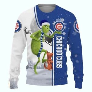 Grinch And Max Winter Chicago Cubs Merry Christmas Ugly Sweater
