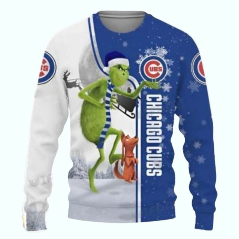 Grinch And Max Winter Chicago Cubs Merry Christmas Ugly Sweater