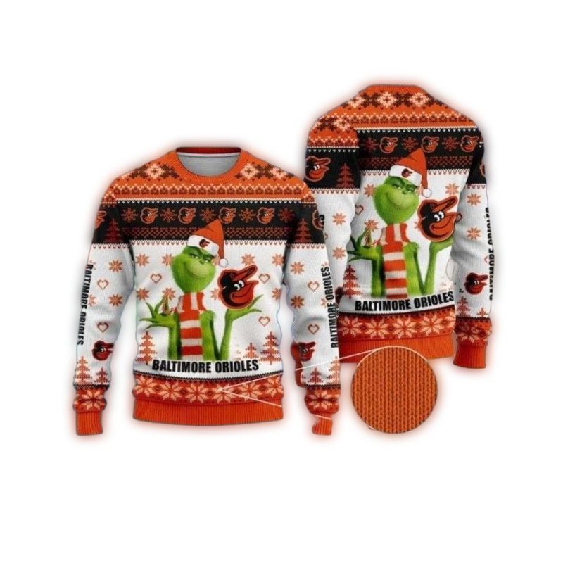 Grinch And Orioles Logo Baltimore Orioles Xmas Ugly Sweater 1