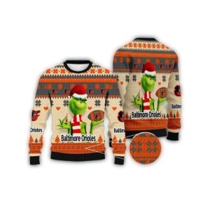 Grinch Baltimore Orioles Christmas Sweater - Festive Ugly Holiday Sweater