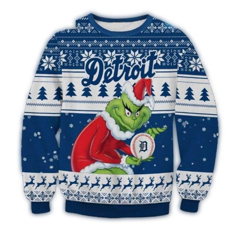 Grinch Detroit Tigers Santa Baseball All Over Print Sweatshirt 1