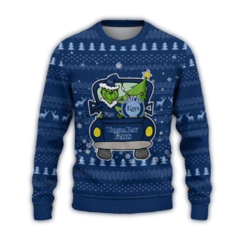 Grinch Driving Tampa Bay Rays Christmas Truck Ugly Sweater 1