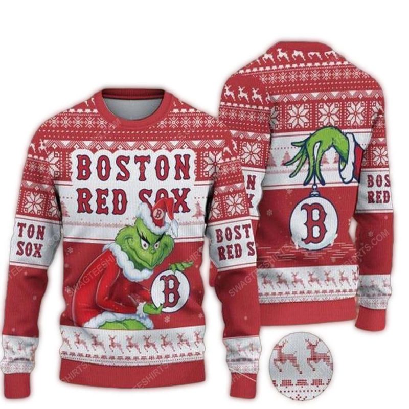 Boston Red Sox Grinch Ugly Sweater - Festive Holiday Sweatshirt