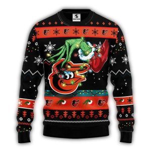 Baltimore Orioles Grinch Hold Logo Light Christmas Ugly Sweater