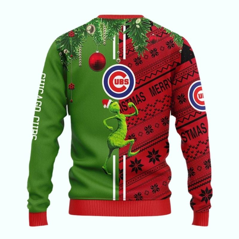 Grinch Hold Logo Chicago Cubs Merry Christmas Ugly Sweater - Image 2