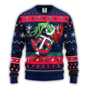 Minnesota Twins Grinch Hold Logo Light Christmas Ugly Sweater