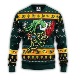 Grinch Logo Oakland Athletics Christmas Ugly Sweater For Holiday Cheer