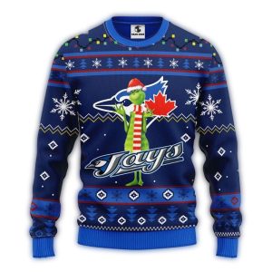 Grinch Holding Candy Cane Toronto Blue Jays Ugly Sweater