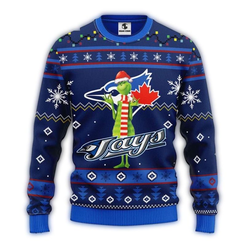 Grinch Holding Candy Cane Toronto Blue Jays Ugly Sweater 1