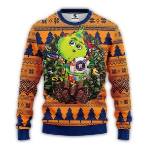 Grinch Holding Houston Astros Snowman Christmas Sweatshirt