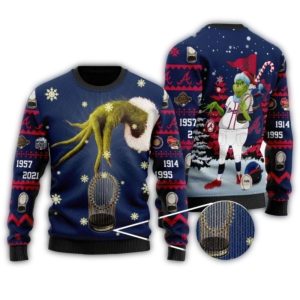 Grinch Holding Trophy Atlanta Braves Christmas Sweatshirt