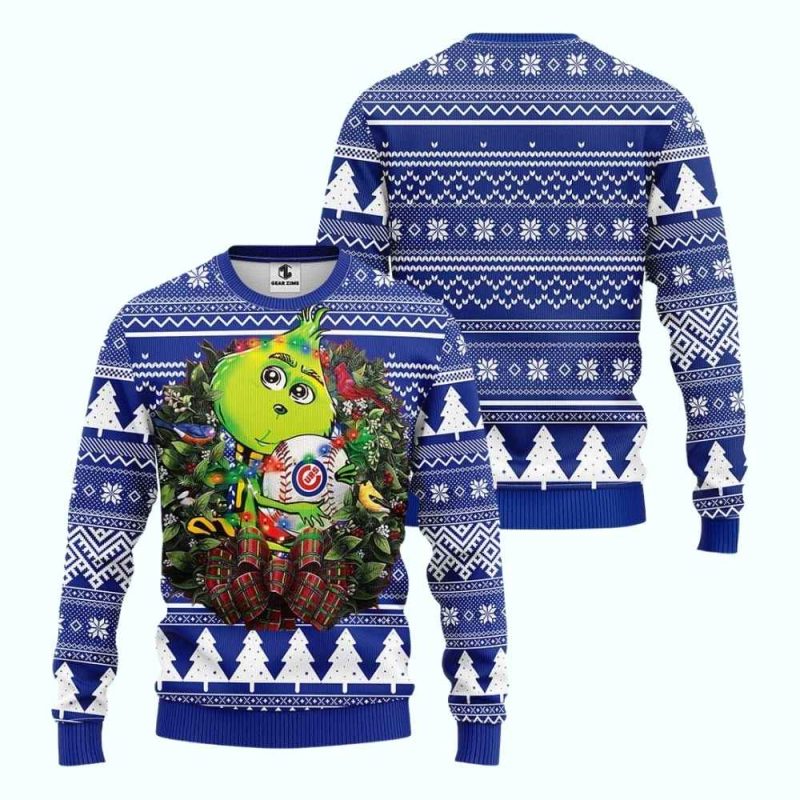 Grinch Hug Chicago Cubs Merry Christmas Ugly Sweater - Image 3