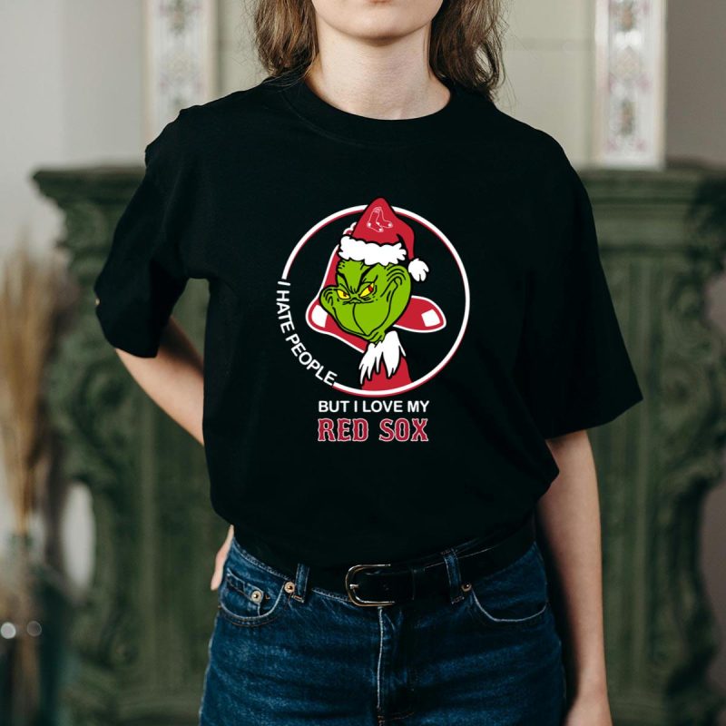 Grinch I Hate People, Love My Boston Red Sox T-Shirt for Fans - Image 2