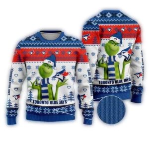 Grinch In Scarf Toronto Blue Jays Christmas Ugly Sweater
