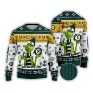 Grinch Oakland Athletics Christmas Snowflake Ugly Sweater For Fans
