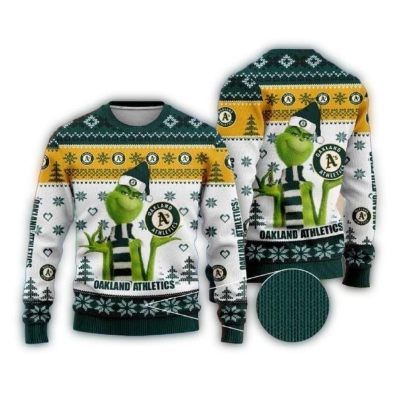 Grinch Oakland Athletics Snowflake Christmas Ugly Sweater 1