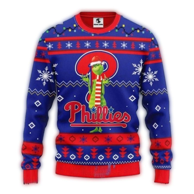 Grinch Philadelphia Phillies Christmas Ugly Sweatshirt for Holiday Fun