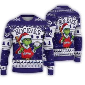 Grinch Playing Baseball Christmas Ugly Sweater For Colorado Rockies Fans