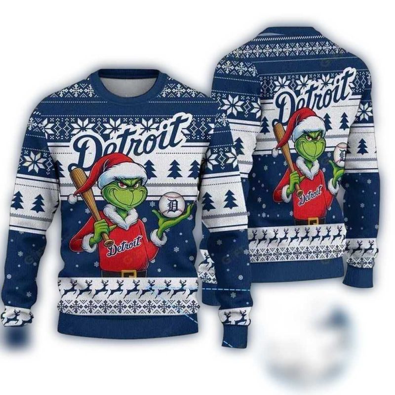 Grinch Play Baseball For Detroit Tigers All Over Print Sweatshirt 1