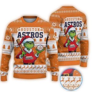 Grinch Plays Baseball Houston Astros Ugly Christmas Sweater